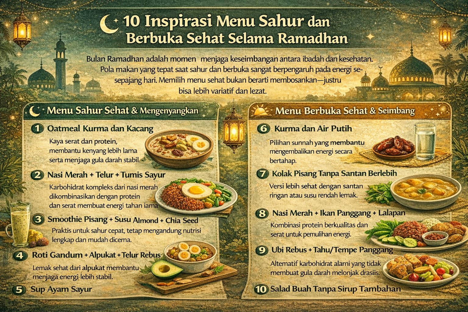 10 Inspirasi Menu Sahur dan Berbuka Sehat Selama Ramadhan